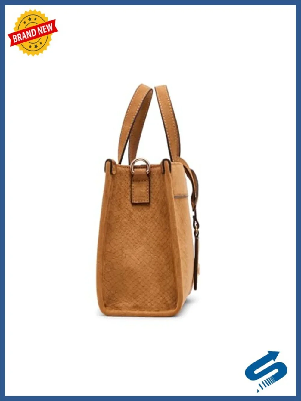 Faux Suede Mini Tote with Textured Finish, Top Handle, Snap Closure